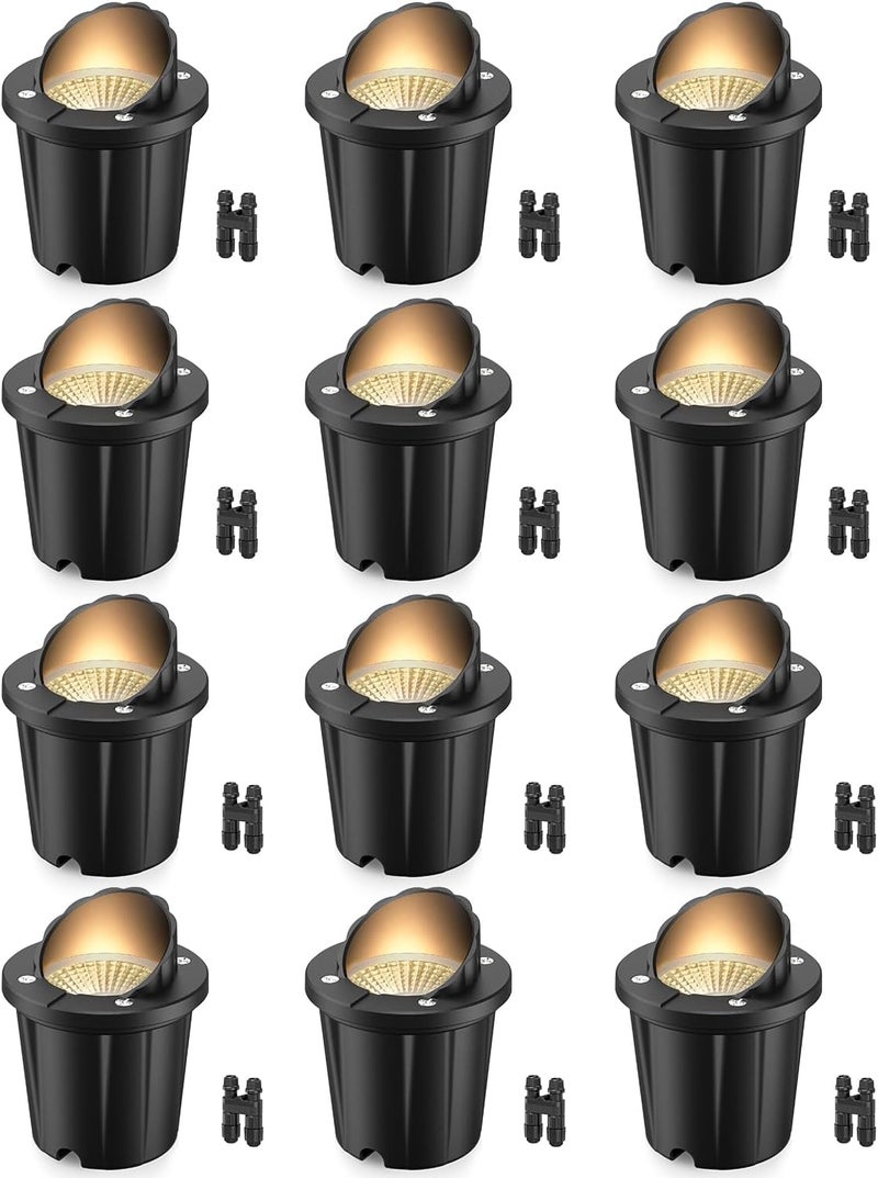 HIBOITEC 12 حزمة إضاءة المناظر الطبيعية منخفضة الجهد 12-24 فولت 12 واط LED خارجية في الأرض IP67 مقاومة للماء أضواء بئر 3000 كلفن ضوء أبيض دافئ مع موصلات سلكية للممرات وحدائق الأسوار والأرصفة - Image 1